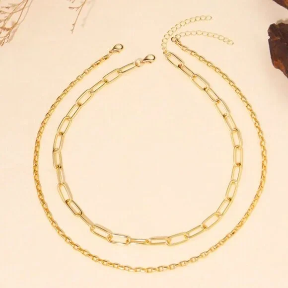 18K Gold Filled Paperclip & Box Chain Necklace Set (14.96 + 1.97, 17.72 + 1.97 ) - Picture 3 of 4